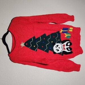 Vintage Ugly Christmas Sweater Panda Bear Presents Medium Red